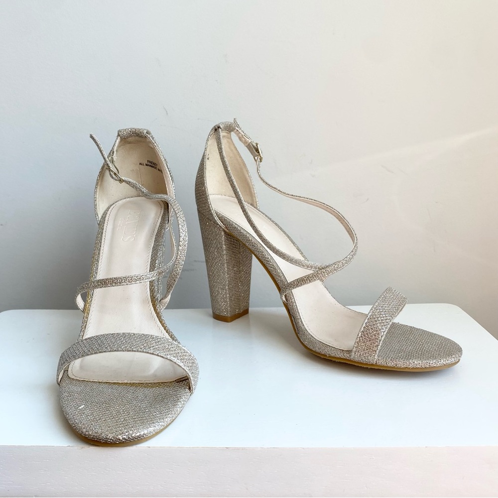 David’s Bridal Frenzy silver block heel size 10